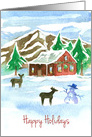 Happy Holidays Country Cabin Woodland Deer card