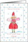 Merry Christmas Custom Name Sweet Angel Blue Snowflakes card