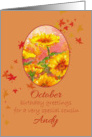 October Birthday Greetings Cousin Andy Calendula Flowers card