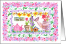 Happy Birthday Friend Pink Garden Flowers Watercolor Painting card