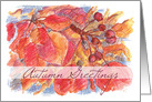 Autumn Greetings Leaves Berries Botanical Watercolor Illustration card