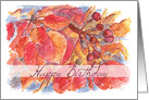 Happy Birthday Autumn Leaves Berries Botanical card