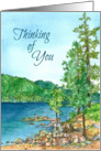 Thinking of You Mountain Lake Landscape Watercolor card