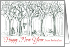 Happy New Year From Both of Us Forest Animals Deer Rabbit card