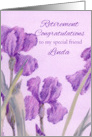 Retirement Congratulations Friend Linda Iris Flowers Watercolor card