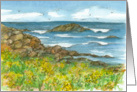 Happy Birthday Rocky Coastline Watercolor Fine Art Painting card
