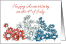 Happy 4th of July Anniversary Red White Blue Daisy Flowers Drawing card