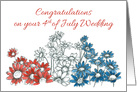 4th of July Wedding Congratulations Red White Blue Daisy card