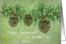 Happy Anniversary on Christmas Day Pinecones Botanical Art card