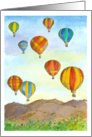 Happy Birthday Hot Air Balloons Mountains Trees Watercolor card