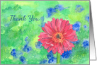 Pink Gerbera Daisy Watercolor Flower Thank You card