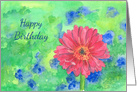 Happy Birthday Pink Gerbera Daisy Watercolor card