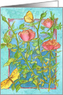 Pink Roses Butterflies Watercolor Painting Blank card