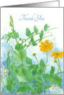 Thank You Yellow Floral Watercolor Painting Blank card