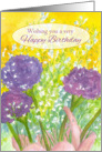 Happy Birthday Purple Carnation Bouquet Watercolor Painting card