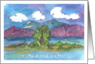Congratulations Mountain Lake Watercolor Painting card