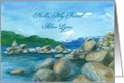 Hello Custom Name Mountain Lake Watercolor Painting card