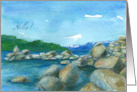 Hello Mountain Lake Rocks Watercolor Landscape card