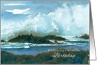 Happy Birthday Ocean Waves Rocks Seascape Watercolor Art card
