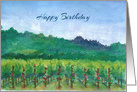 Happy Birthday Vineyard Roses Mountains Landscape Watercolor card