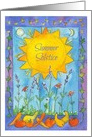 Summer Solstice Sun Moon Stars Flowers Nature card