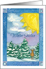 Winter Solstice Deer Snow Scene Landscape Watercolor Painting card