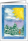 Winter Greetings Deer Snow Scene Landscape Watercolor Painting card