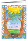 Spring Equinox Robin Eggs Bird Nest Landscape Watercolor Painting card