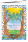 Happy Birthday at Springtime Robin Eggs Bird Nest Landscape card