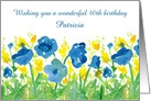 Happy 40th Birthday Custom Name Blue Yellow Watercolor Flowers card