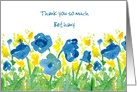 Thank You Custom Name Blue Watercolor Flowers card