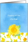 Thinking of You Custom Name Yellow Sunflower Blue Watercolor card