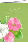 Happy Birthday Sweetheart Pink Hollyhock Flowers Watercolor card