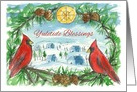 Yuletide Blessings Red Cardinal Birds Village card