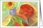 Peaches Daisy Flower Still Life Watercolor card