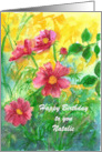 Happy Birthday Pink Cosmos Flowers Custom Name card