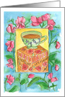 Teacup Sweet Pea Watercolor Flowers Blank card