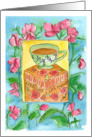 Happy Birthday My Friend Teacup Sweet Pea Flowers Watercolor card
