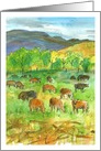 Happy Birthday Cows In Pasture Mountains Watercolor card