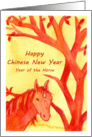 Happy Chinese New Year Of The Horse Watercolor Illustration card
