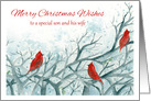 Merry Christmas Wishes Son and Wife Red Cardinals card