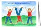 Young Boy First Cartwheel Congratulations Watercolor Illustration card