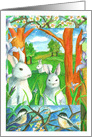 Happy Easter White Rabbit Chickadee Birds card