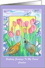 Happy Birthday Friend Custom Name Quail Birds Watercolor Flowers card