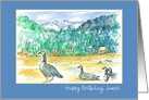 Happy Birthday Custom Name Mountain Geese Pen and Ink Sketch card