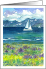 Happy Birthday Sailing Mountain Lake Lupine Wildflowers Watercolor card