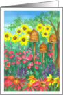 Happy Mother’s Day Honey Bee Skep Flowers Watercolor Painting card