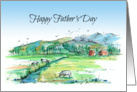 Happy Father’s Day Cows Farm Landscape Watercolor Drawing card