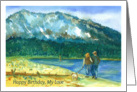 Happy Birthday My Love Romantic Couple Walking Dog Watercolor card