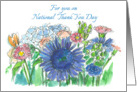 National Thank You Day Blue Gerbera Daisy Hydrangea Bouquet card